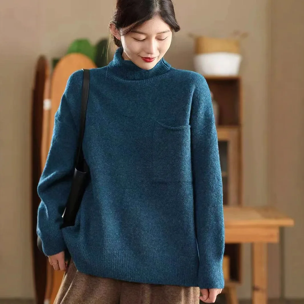 Soft Comfortable Good Quality Turtleneck Sweater for Women Winter Fall Fashion Solid Color Loose Casual Korean Elegent Knitwear