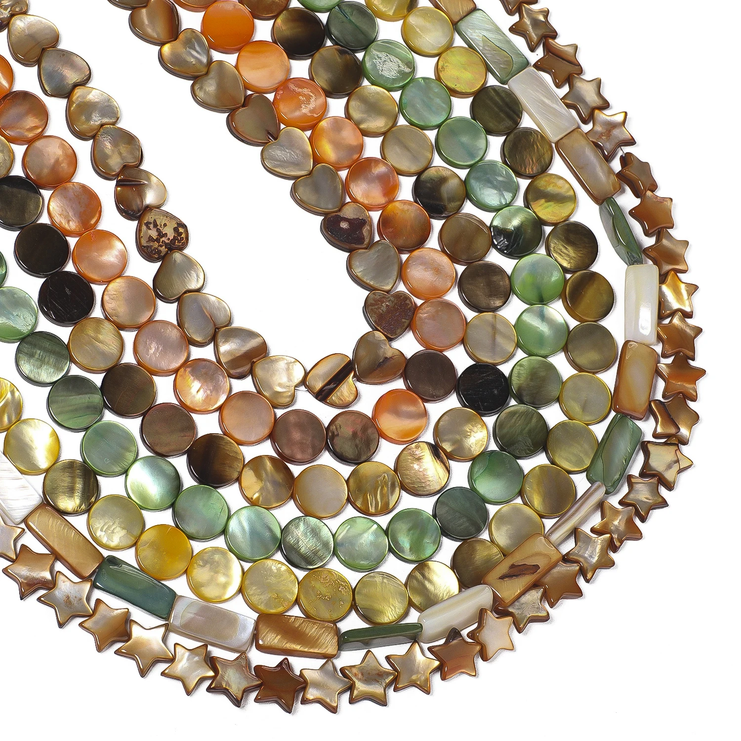 10mm Natural Circular Rectangular Pentagonal Star Shape Love Heart Shape Shell Pearl Beads for DIY Bracelet Pendant Accessories