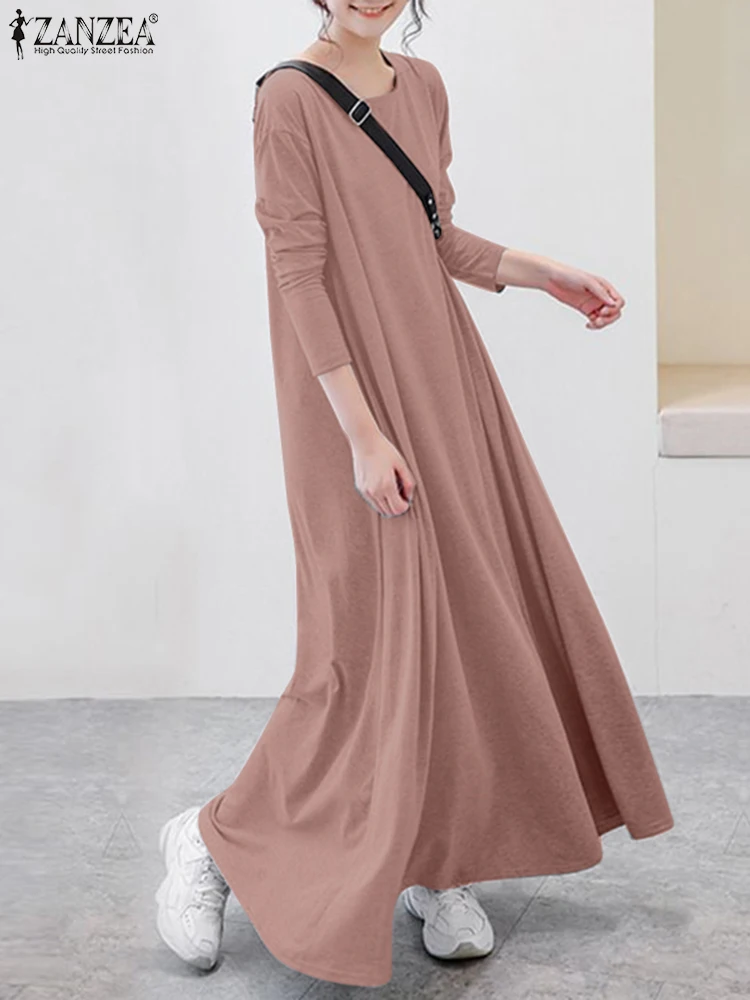 2023 ZANZEA Fashion Women Sundress Autumn Long Sleeve Casual Solid Maxi Dress Elegant Work Party Long Shirt Vestido Robe Femme