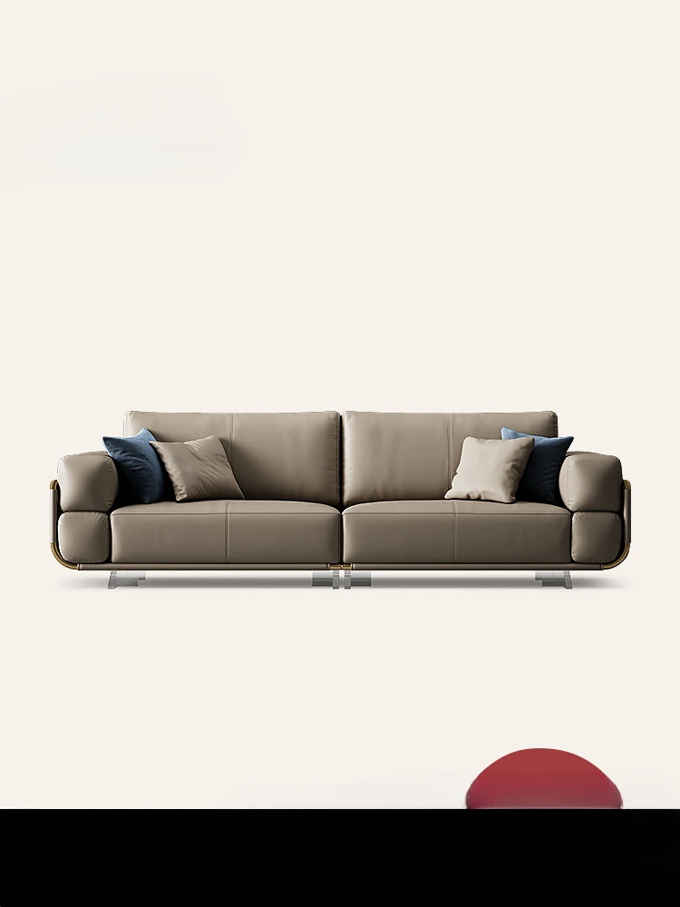 Light luxury leather sofa with cowhide top layer for modern large unit design