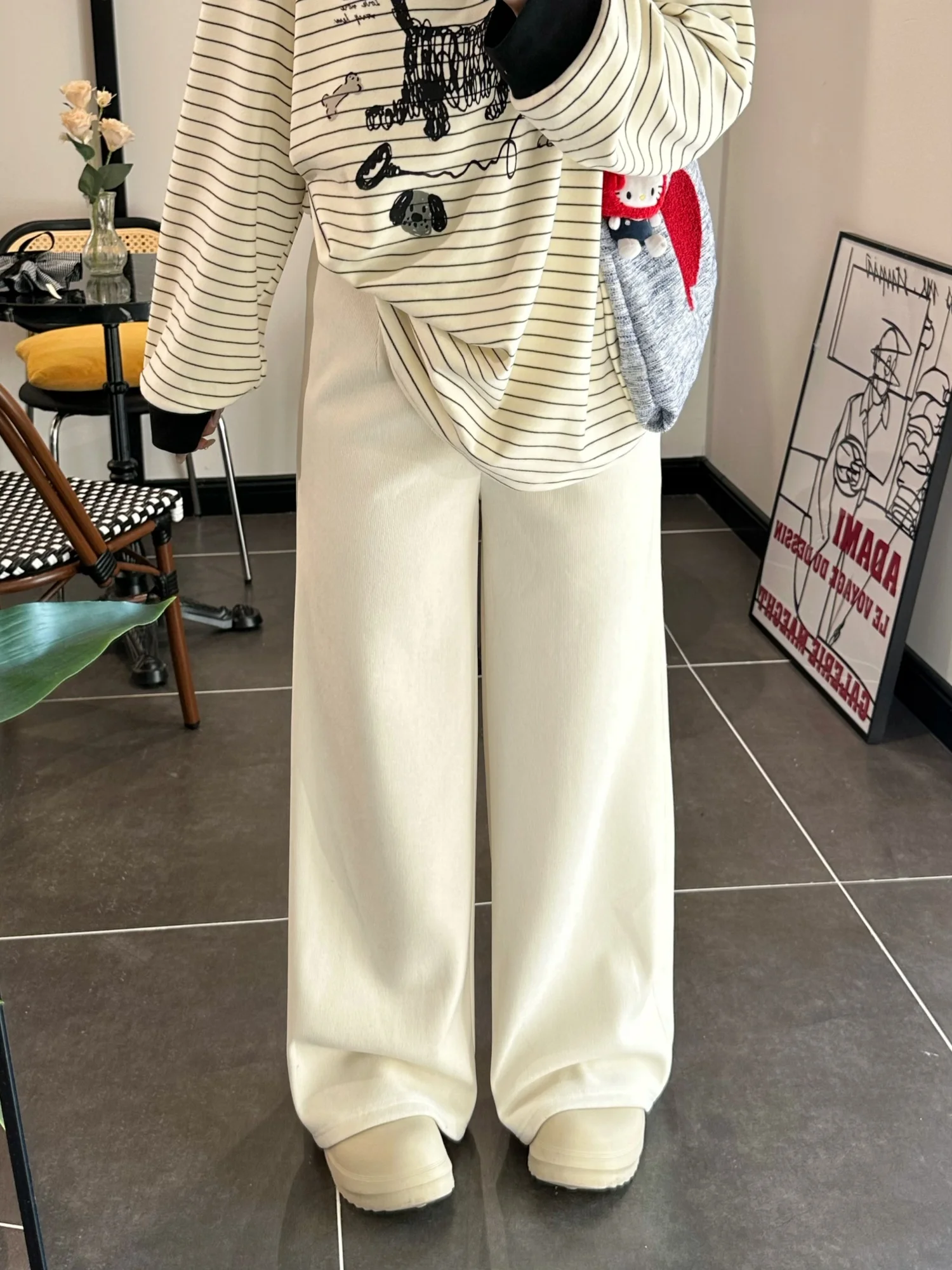 

Женские зимние модные брюки больших размеров с флисовой подкладкой, широкие штанины, повседневный расслабленный стиль, утягивающие брюки с высокой талией для полных женщин