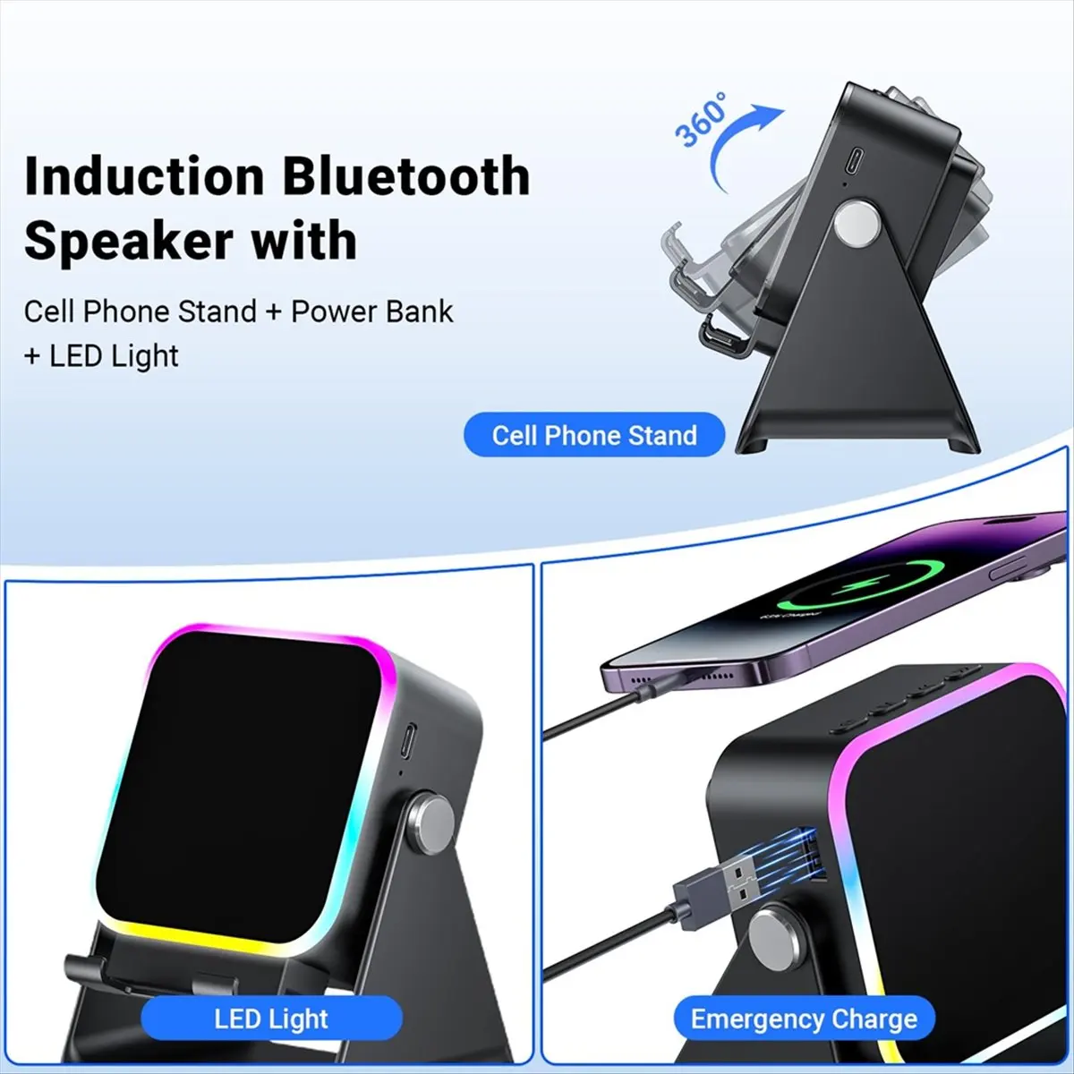 

Induction Speaker with Phone Stand 5 in 1 Wireless Induction Bluetooth Audio, Birthday Gifts for Men Women