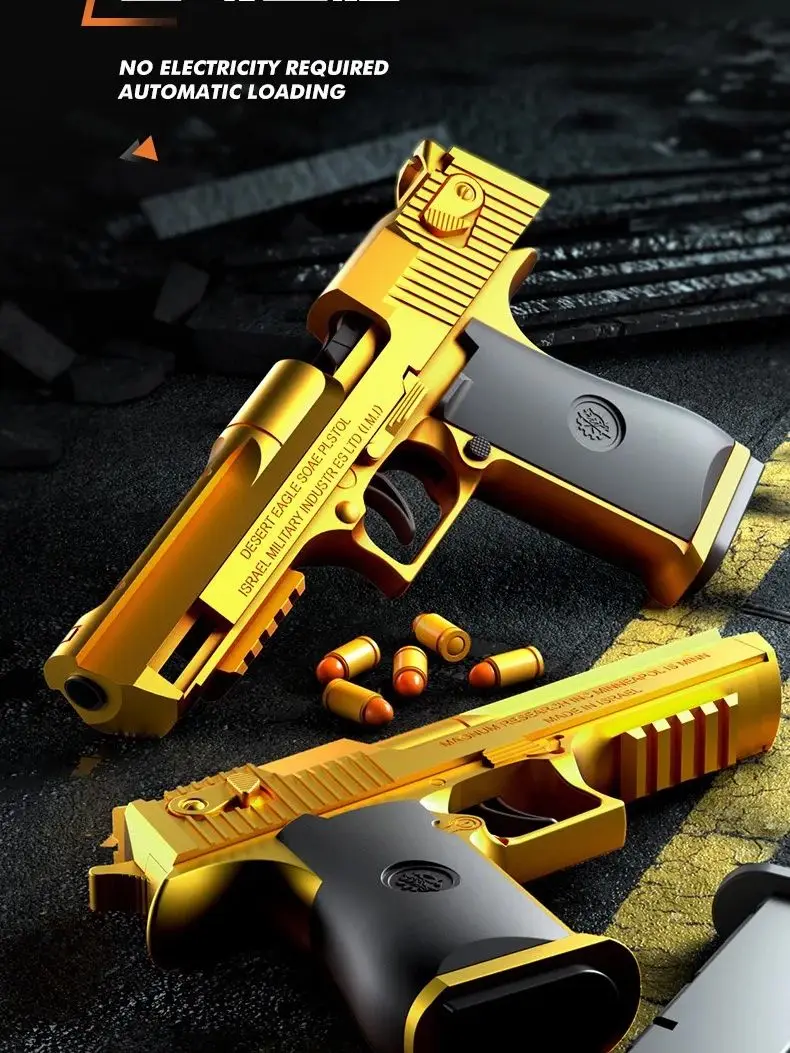 Fully automatic mechanical toy Golden Pistol Golden gun Soft bullet Golden Desert Eagle shooting toy for children