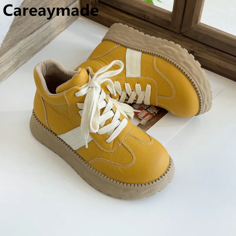 

Careaymade-женская обувь из натуральной кожи с широким носком, милые студенческие повседневные одинарные ботинки с круглым носком, художественные женские ботинки на шнуровке