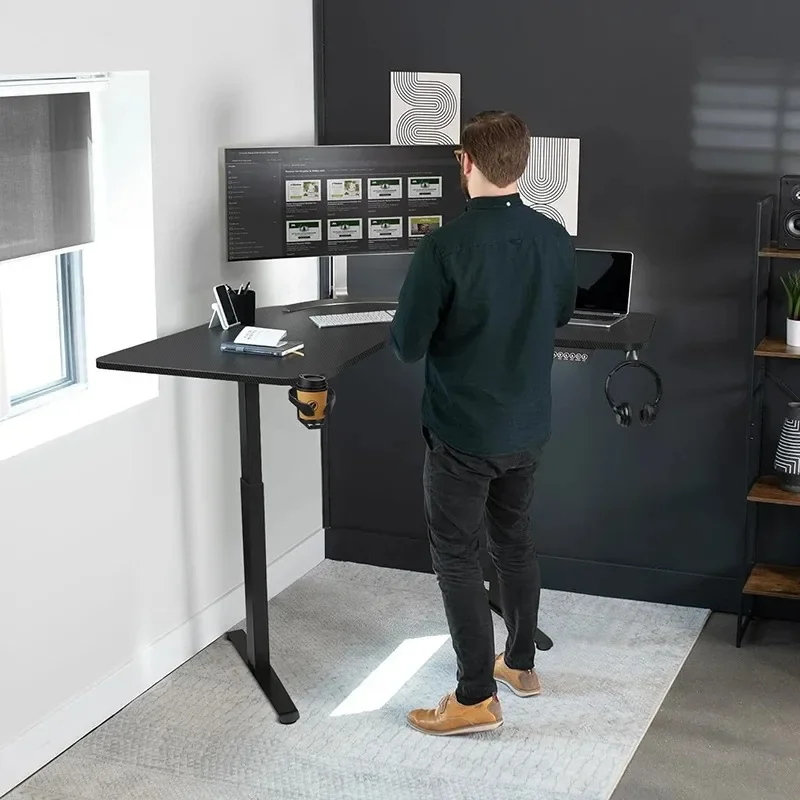 Electric L Shaped Standing Desk, Height Adjustable, Single Motor Corner Sit Stand Up Desk with Splice Board, White/Black
