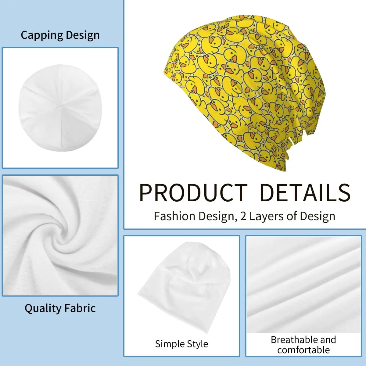 الأصفر الكلاسيكية المطاط بطة الرجال النساء الكبار بيني قبعات محبوك بونيه قبعة دافئة موضة الخريف الشتاء في الهواء الطلق Skullies القبعات #5
