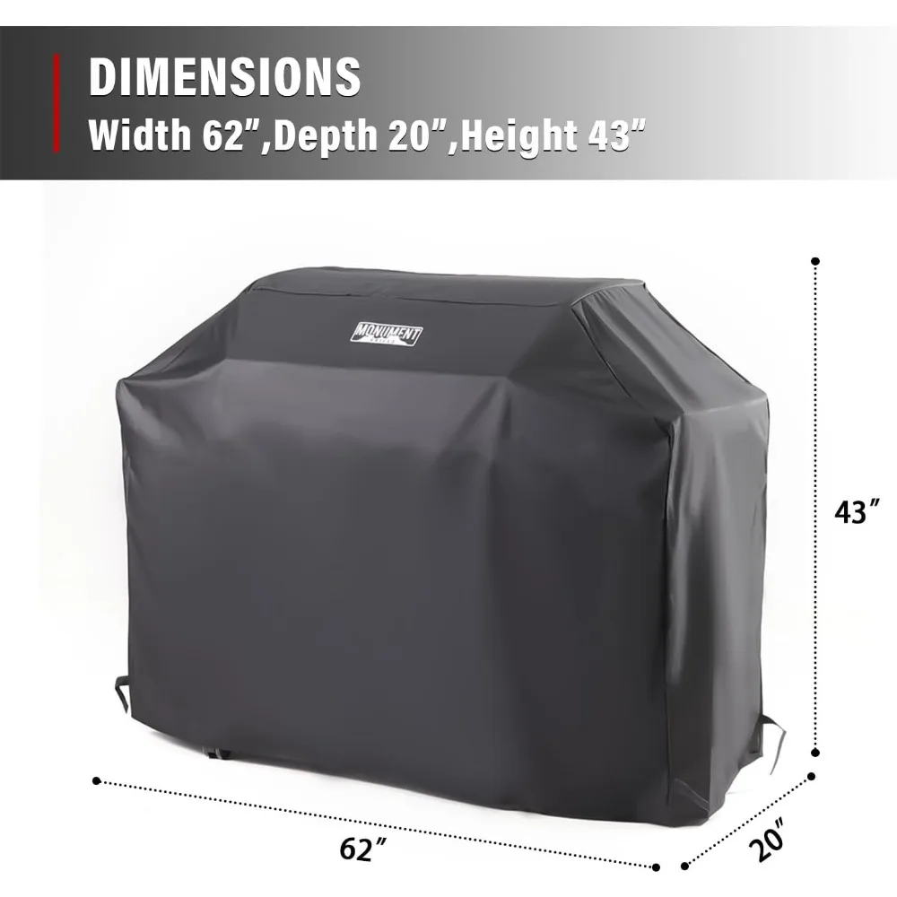 Heavy Duty Gas BBQ Grill Cover, 62-inch Waterproof, Fits Most 3-Burner Grills