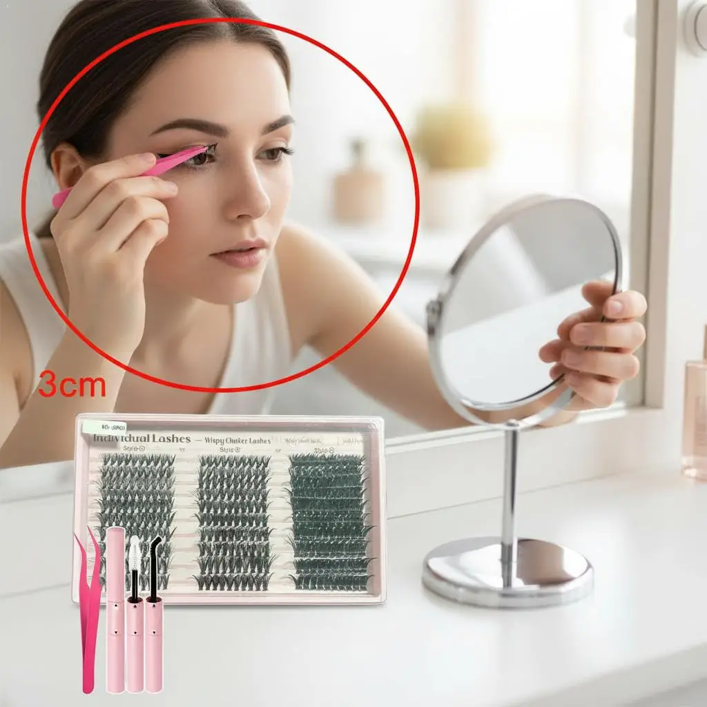 Large Capacity European Style Cluster Eyelashes, D Curl Fluffy Spiky Individual Lashes Soft DIY Segmented Lash Extensions