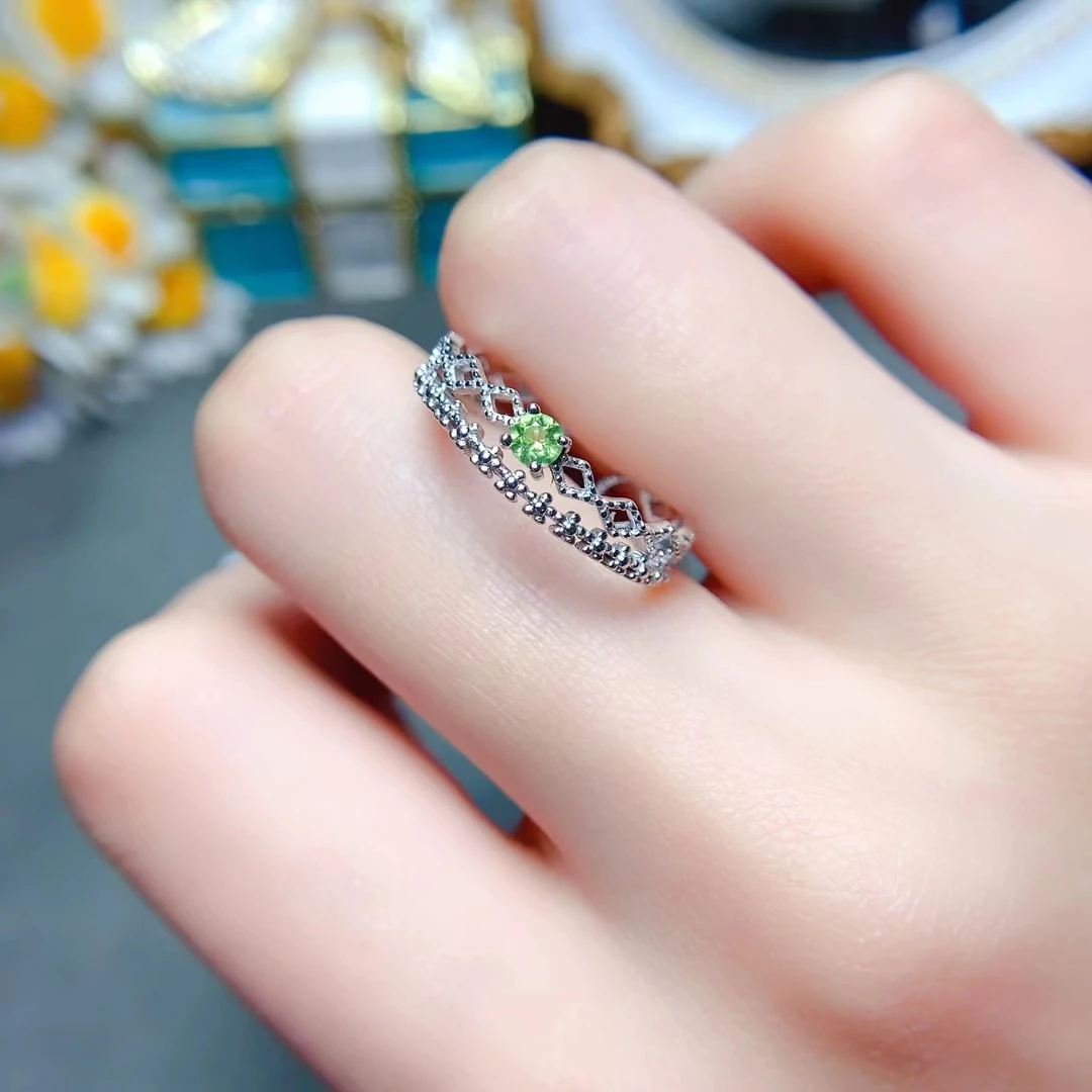 

Vintage 925 Silver Ring for Girl 3mm 0.1ct Natural Peridot Ring 18K Gold Plated Peridot Jewelry for Daily Wear