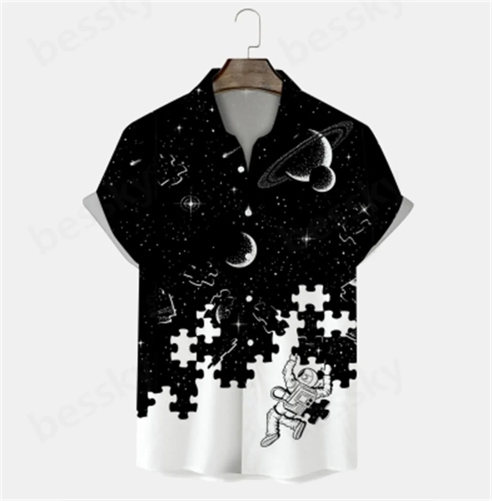 

Men's summer fashion casual beach seaside digital 3D printing lapel button short sleeve shirt T-shirt