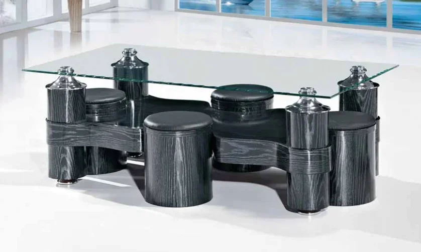 %a coffee table with stools glass top center table design