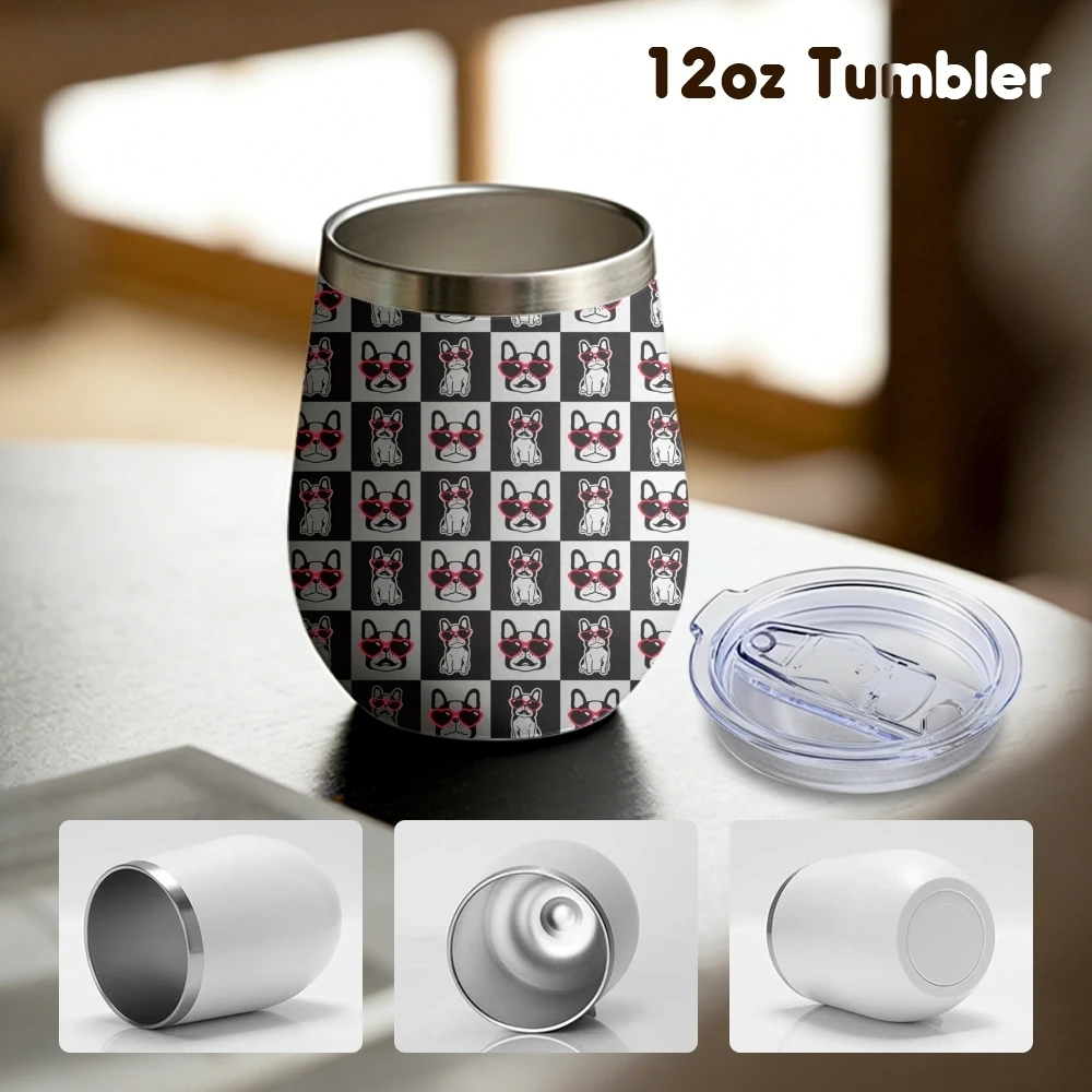 Black French Bulldog Pattern Vacuum Flasks 12oz Insulated Wine Tumbler Vacuum Coffee Mug Egg Shape Thermos Cup - view 2