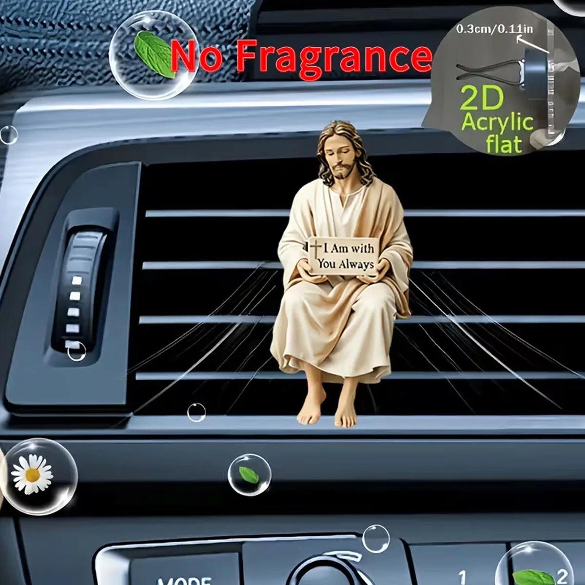 Accessory Gift Jesus Acrylic Car Air Vent Clip, Christian Faith Decor with Scent Chip, Religious Auto Interior