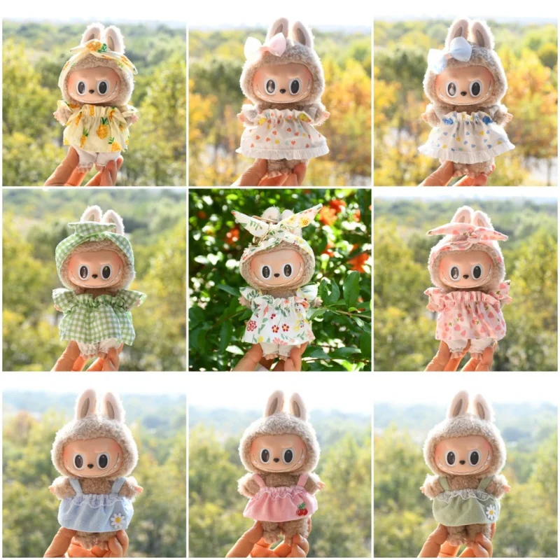 17cm Labubu V1 Clothes Outfit Dress Uniform Clothing Labubu Vinyl Pendant's Accessories Wedding Dress Girl Gift