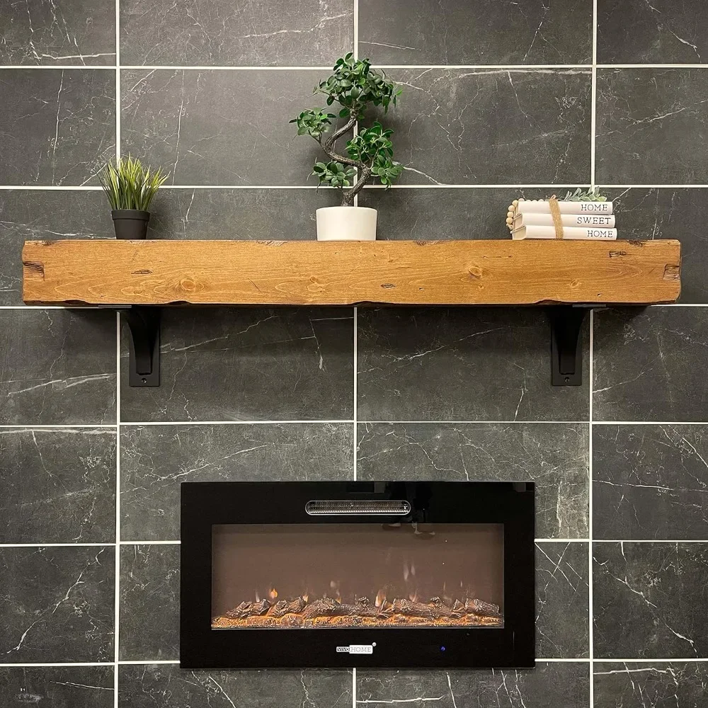 

Fireplace Mantel, Distressed, Rustic, 1 Tier Floating Shelf, Modern, Real Wood. (60Lx6Hx8D, Brown), Fireplace Mantel