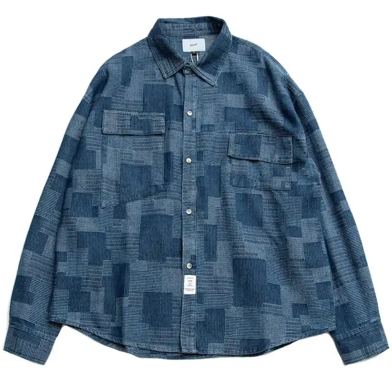 New Japanese Vintage Style Patchwork Ethnic Loose Long Sleeved Shirt for Spring and Autumn Men's Jacket