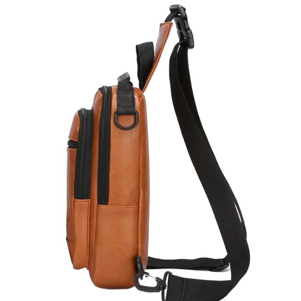 

PU Leather Men's Chest Bag Solid Color Multiple pockets Sling Shoulder Bag Adjustable Strap Multifunctional Male Crossbody Bag