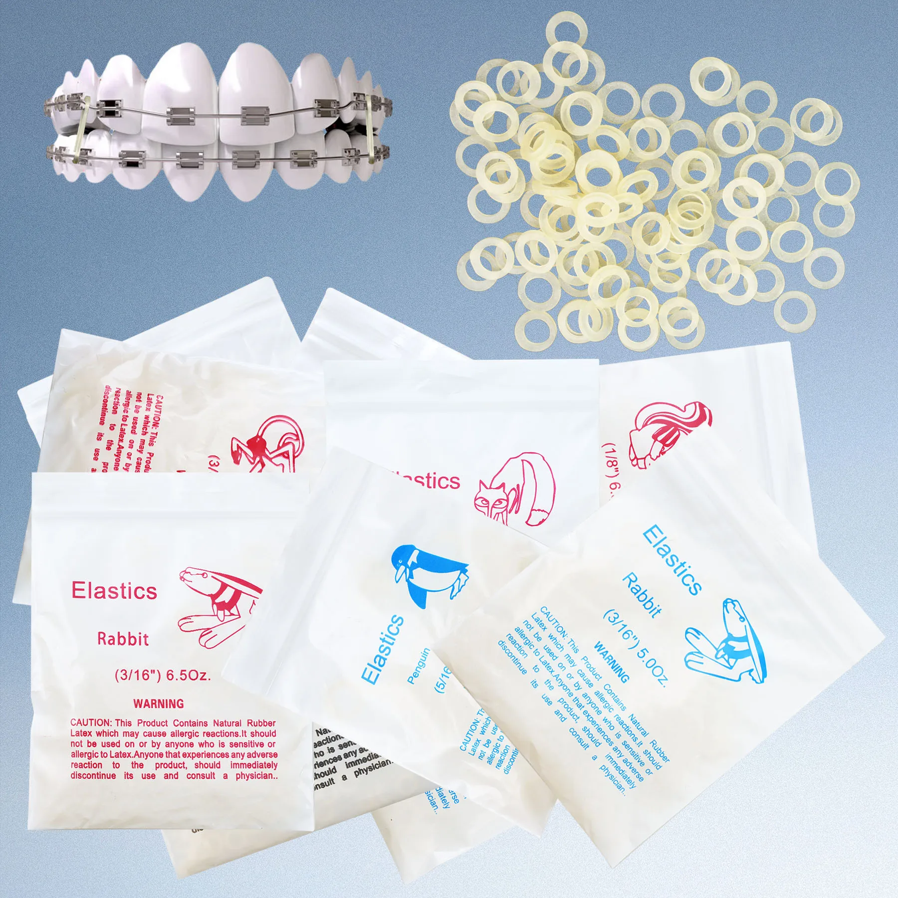 10bags Dental Orthodontic Zoo Pack Elastics Rubber Bands High Quality O-Ring Latex Elastic Ligature Ties Braces