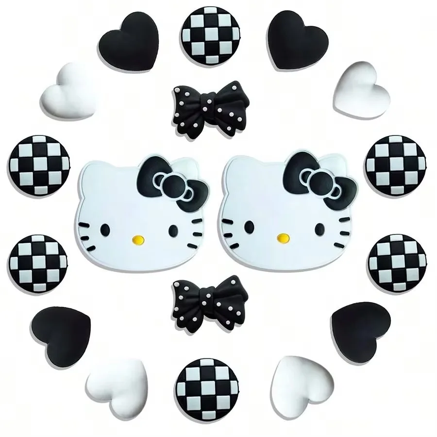 MESUCA 18pcs Black & White Cat Shoe Charms Set For Clogs Bag Bubble Slides Sandals,PVC Shoe Decorations Beach Bag Accessories
