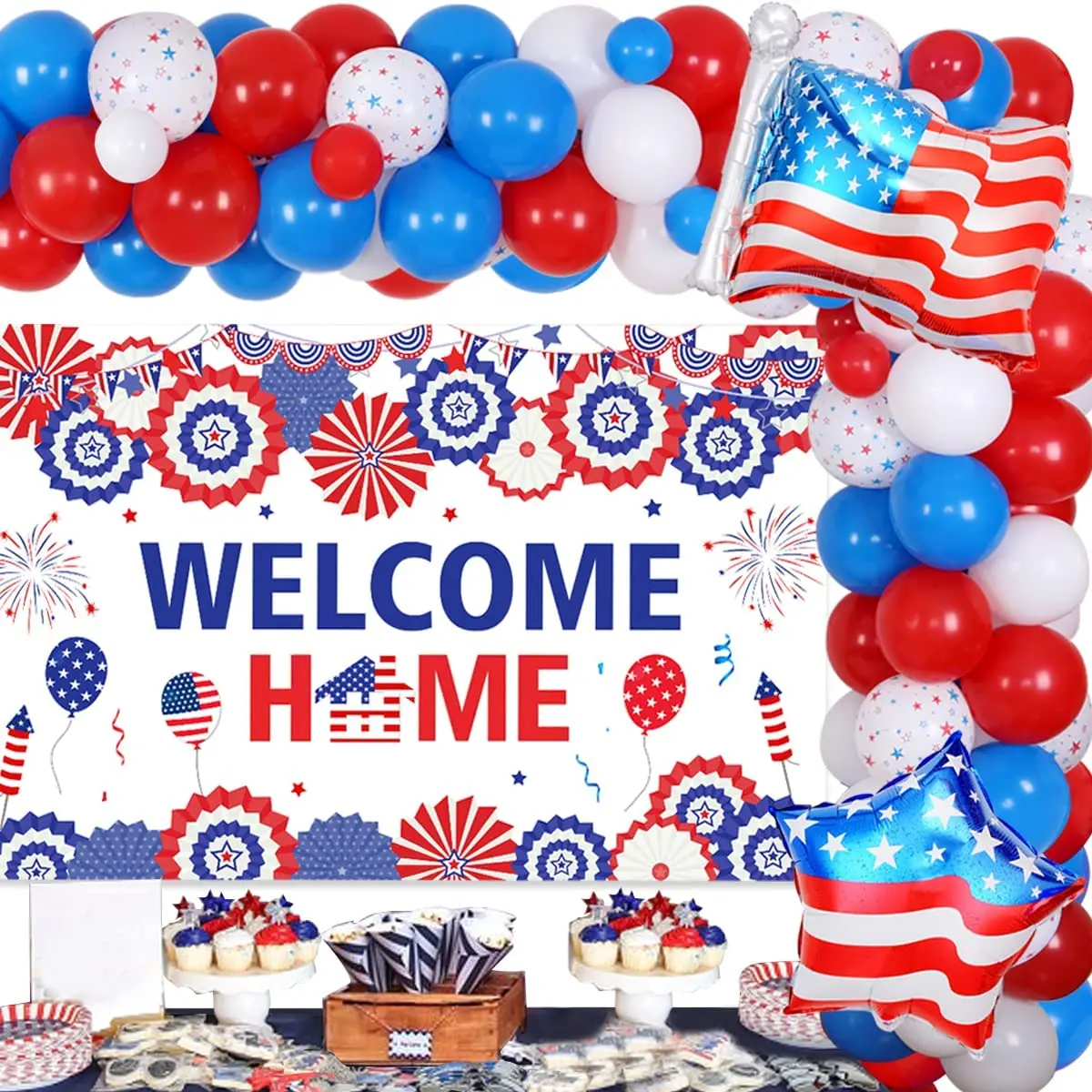 

Welcome Home Party Decorations Military American Flag Balloon Garland Kit Navy Air Force Patriotic Homecoming Backdrop Supplies