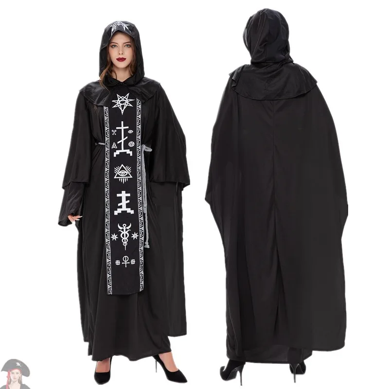 Medieval Religious Wizard Robe Godfather Cosplay Costumes Halloween Wizard Priest Roleplay Dress up Couple Vampire Fancy Dress