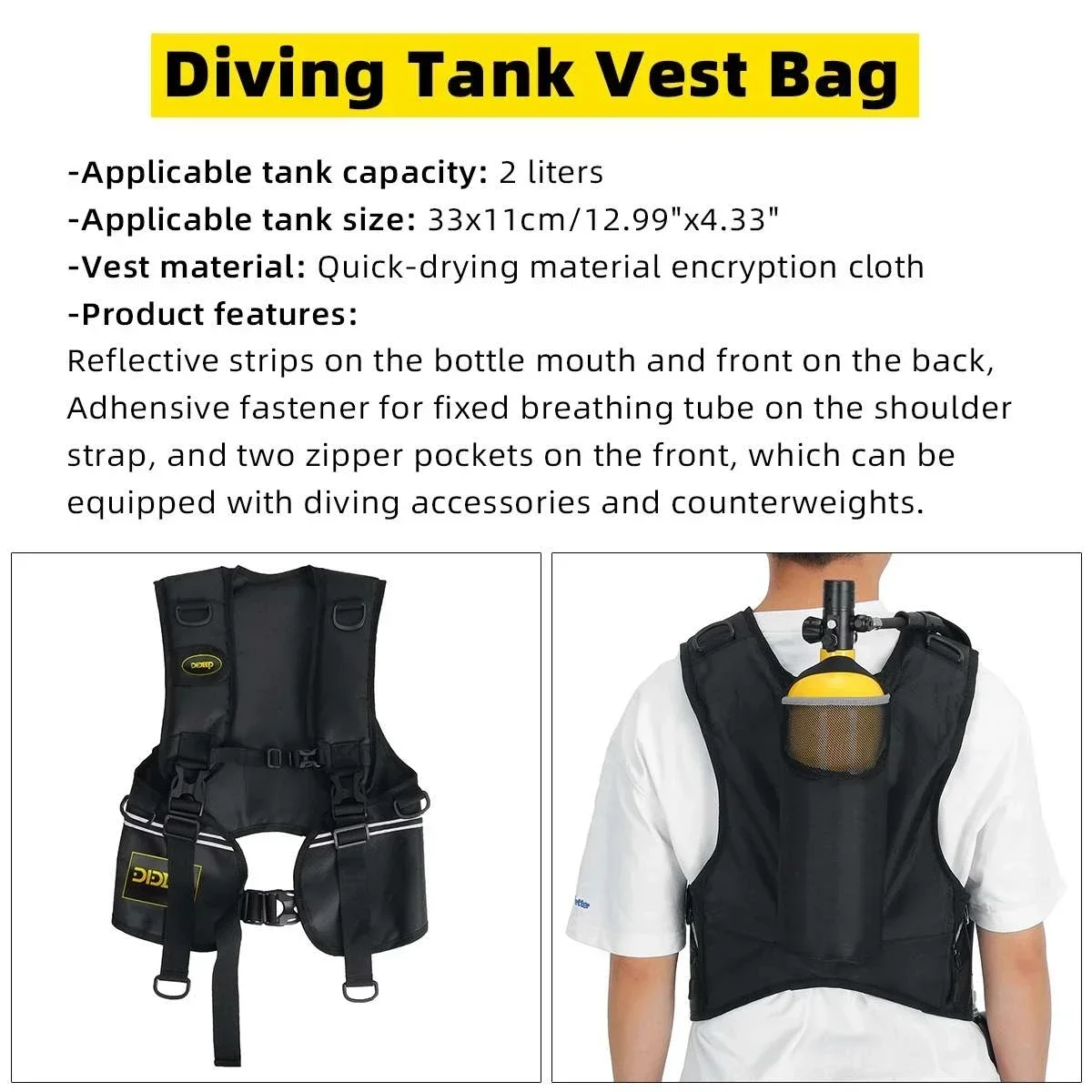 2L Scuba Diving Tank Vest Bag Adapter Mini Oxygen Cylinder Set Respirator Air Tank Diving Equipment