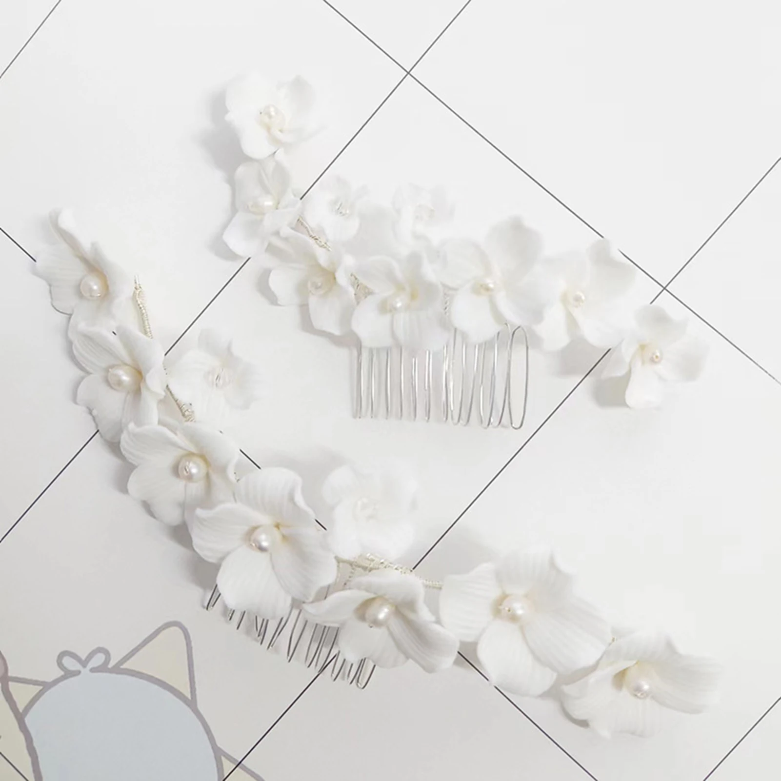 Handmade Soft Ceramic Hair Combs Messy Bun Maker with Pearls Decor for Valentine's Day Christmas Headwear