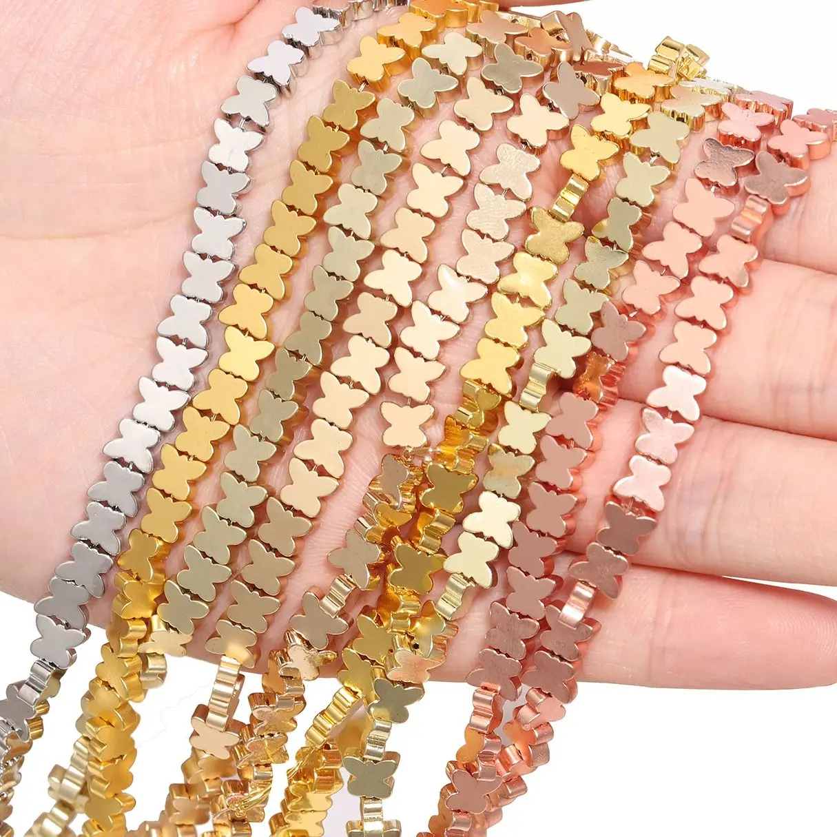 

Natural Butterfly Hematite Stone Beads 6x5mm Golden Silvery Loose Spacer Charm Beads for Jewellery Making DIY Bracelets Earrings