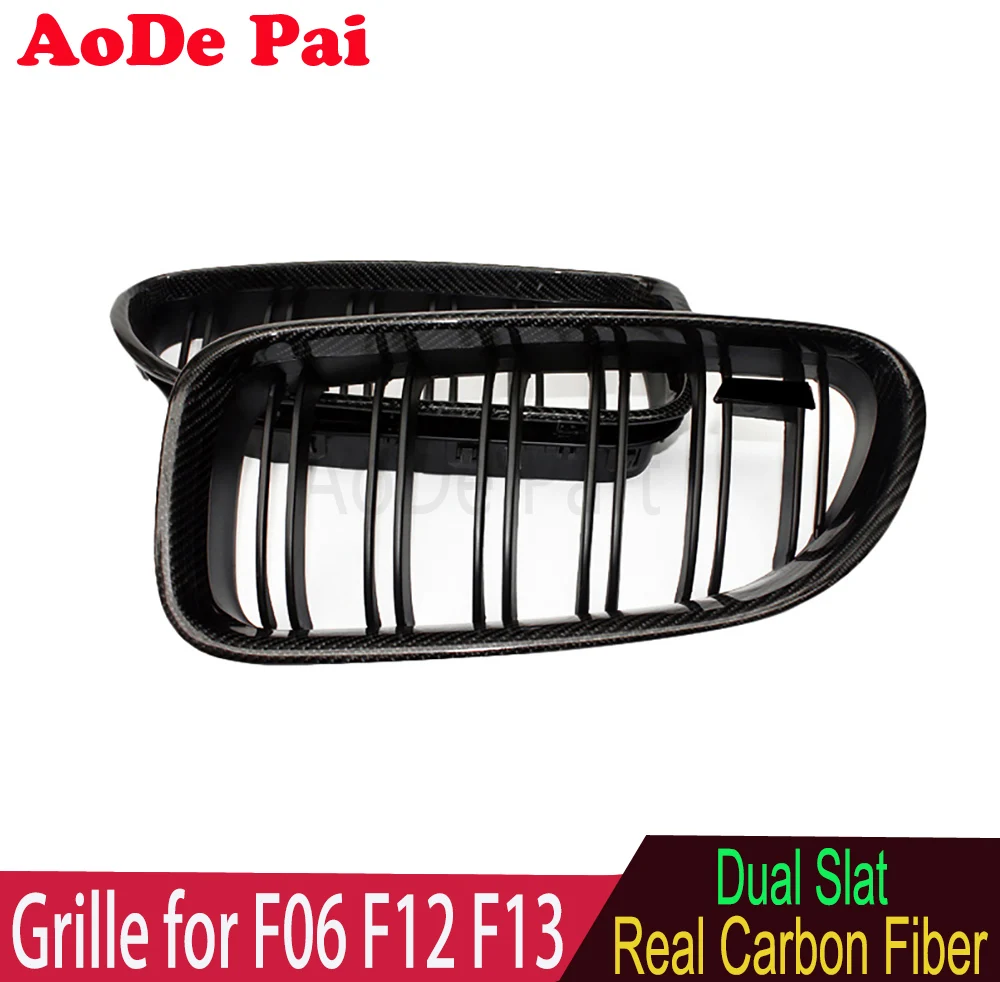 M6 Style Real Carbon Fiber Front Bumper Grille Mesh Hood for BMW 6 Series F06 F12 F13 2012-2018 Glossy Black Grid