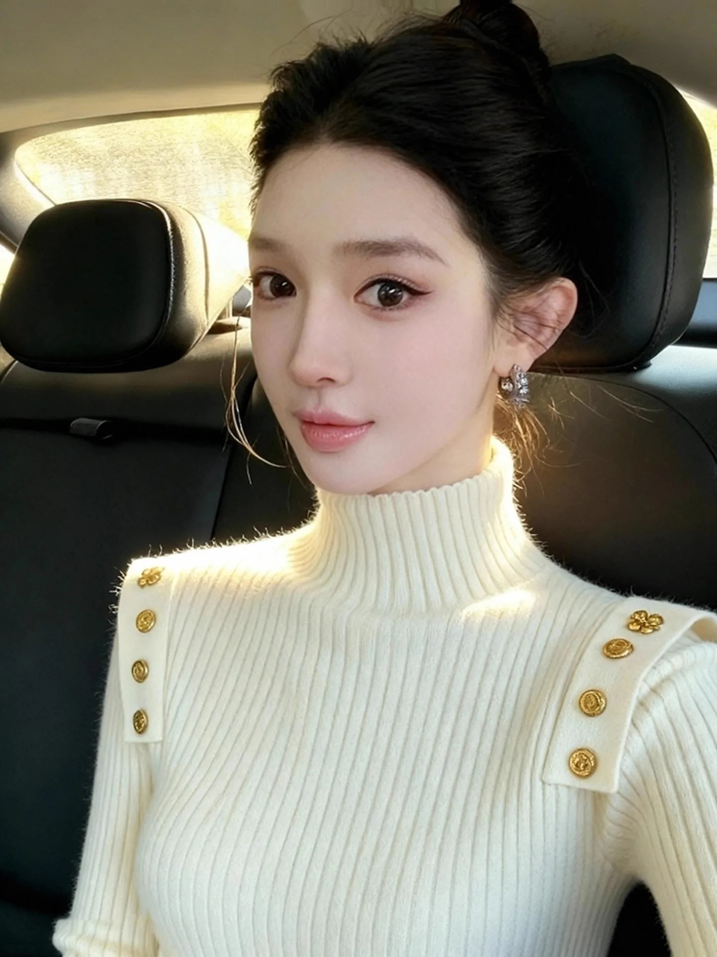 White High Collar Thiened Knitted Sweater Women's Faionable Slimming Base Layer Winter 2025 Ele Lady Sle Long Sve