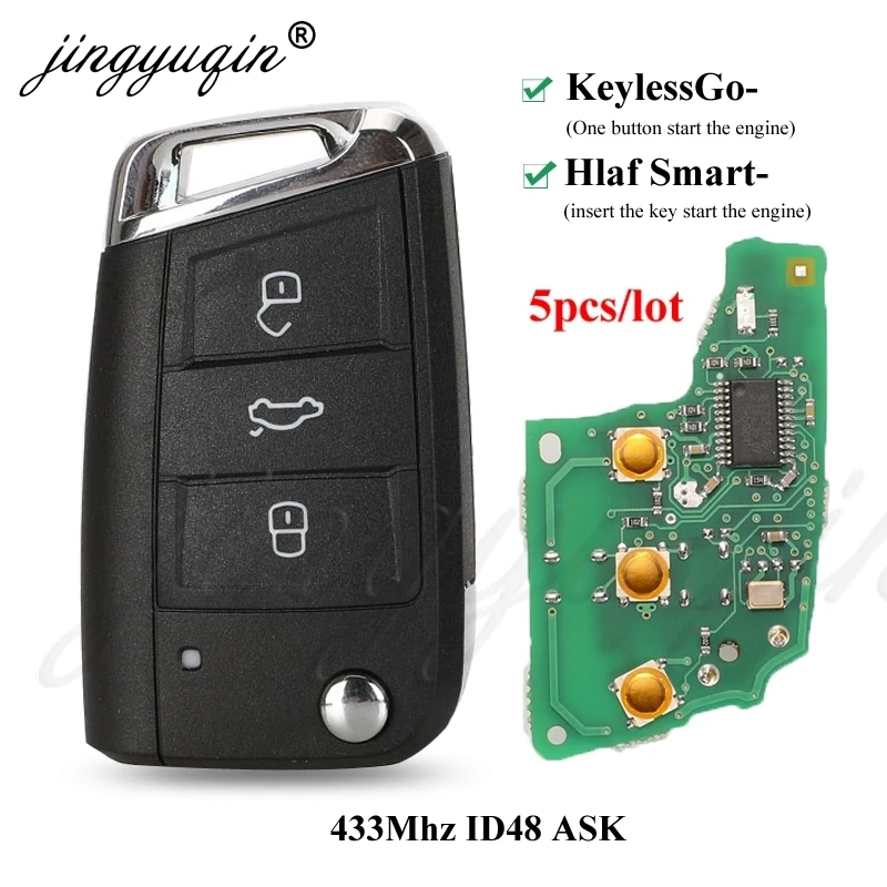 

Jingyuqin 5pc Remote Key 434MHz MQB MEGAMOS 88 AES for VW Seat Golf 7 MK7 Touran Polo Tiguan 5G6959752AB BB KeylessGo/Half Smart