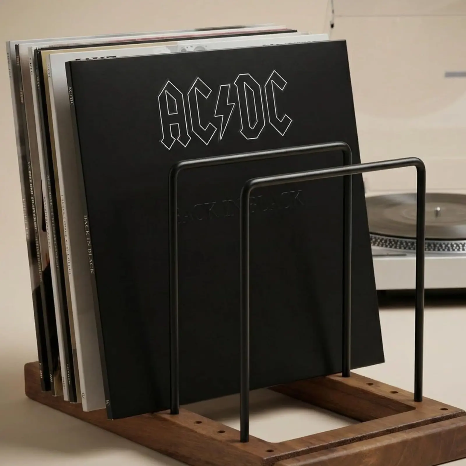 

Metal and Wood Album Rack Wooden Vinyl Album Rack Tabletop Vinyl Holder Easy Assembly Non-Slip Grooves for Music Room