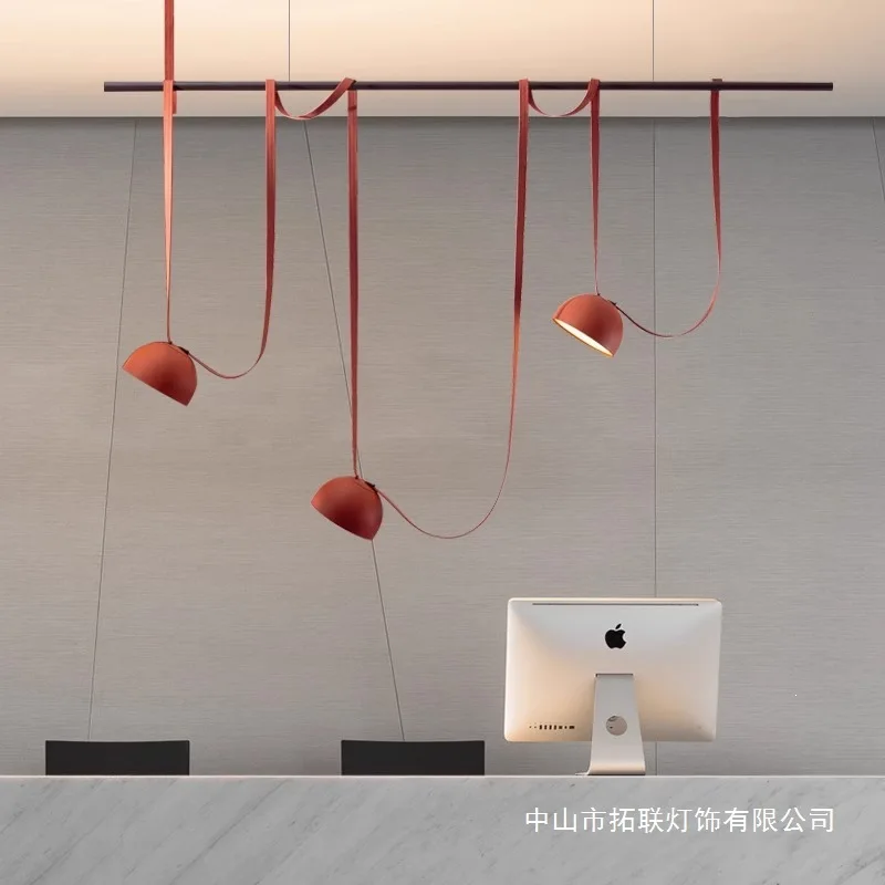 Italian designer restaurant belt chandelier bar creative personality orange three-headed minimalist Nordic art front desk