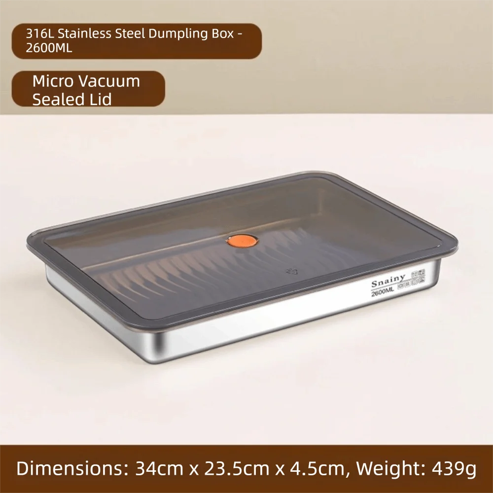 316L Stainless Steel Dumpling Storage Box Non-Stick Large Capacity Freezer Box Airtight Food Storage Container Home Kitchen