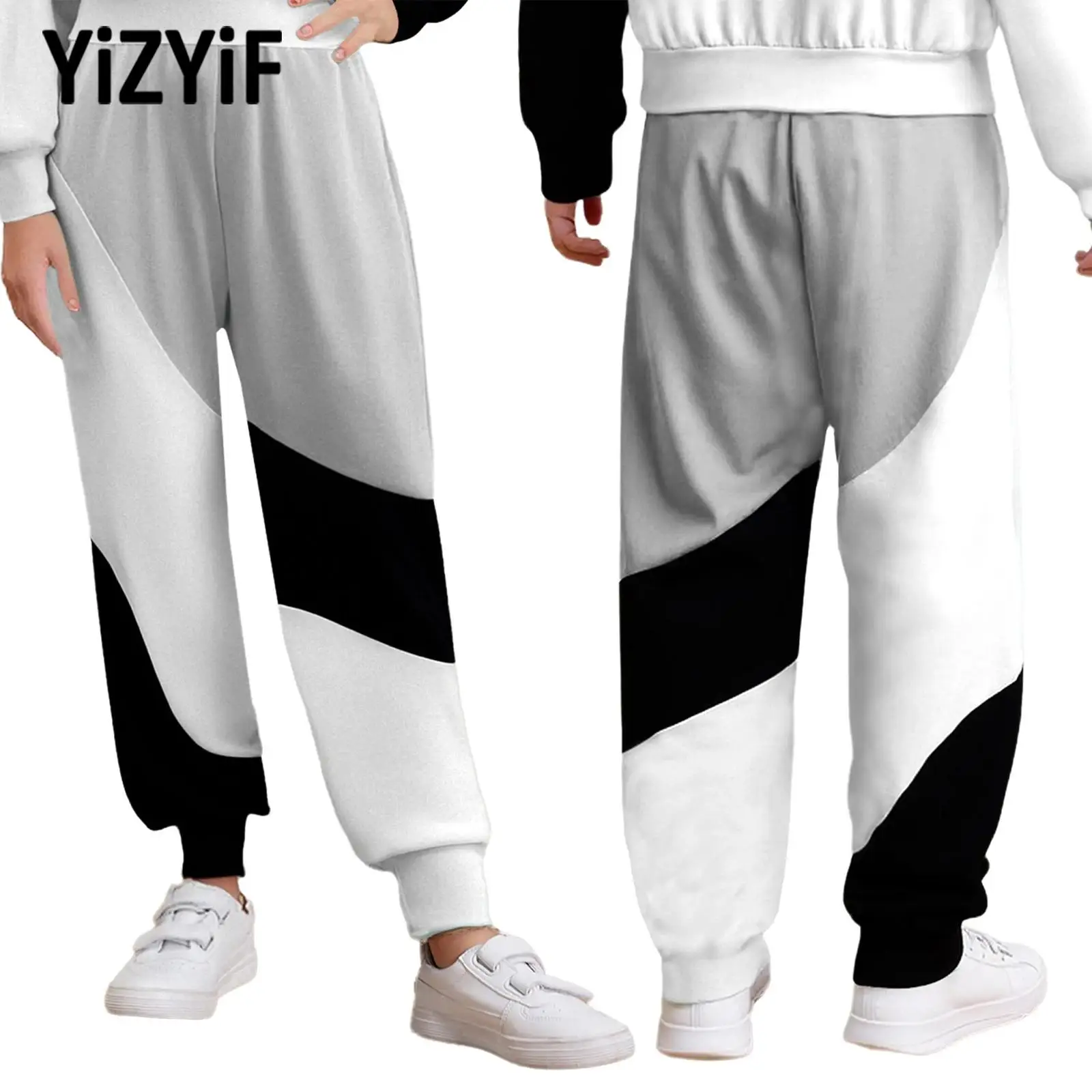 

New Kids Girls Color Block Patchwork Sports Loose Pants Elastic Waistband Sweatpants Soft Workout Running Long Pants Sportswear
