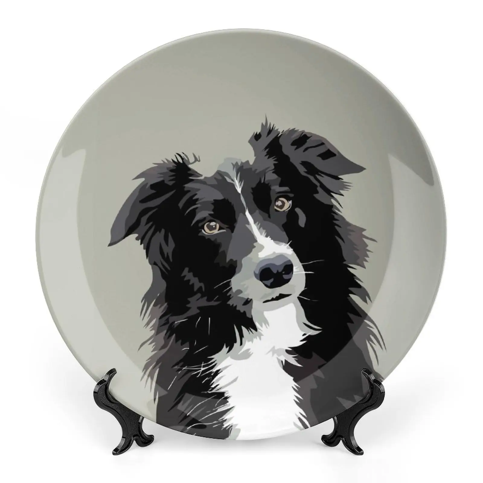 Cute Dogs Bone China Decorative Plate Ceramic Plates Craft with Display Stand for Home Office Wall Decor Ceramic Display Plate