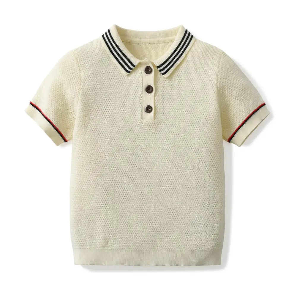 

Clibeso Children Knitted Polo T Shirt for Baby Boys Summer Orginac Cotton Casual Blouse Knit Infant Short Sleeve Knit Tops