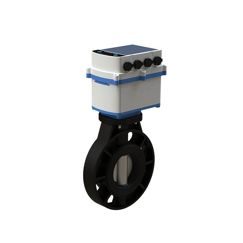 LoRa GSM 4G Solar Powered Smart IP67 Digital Butterfly Valve With Flowmeter Pressure Sensor For Farm Irrigation System