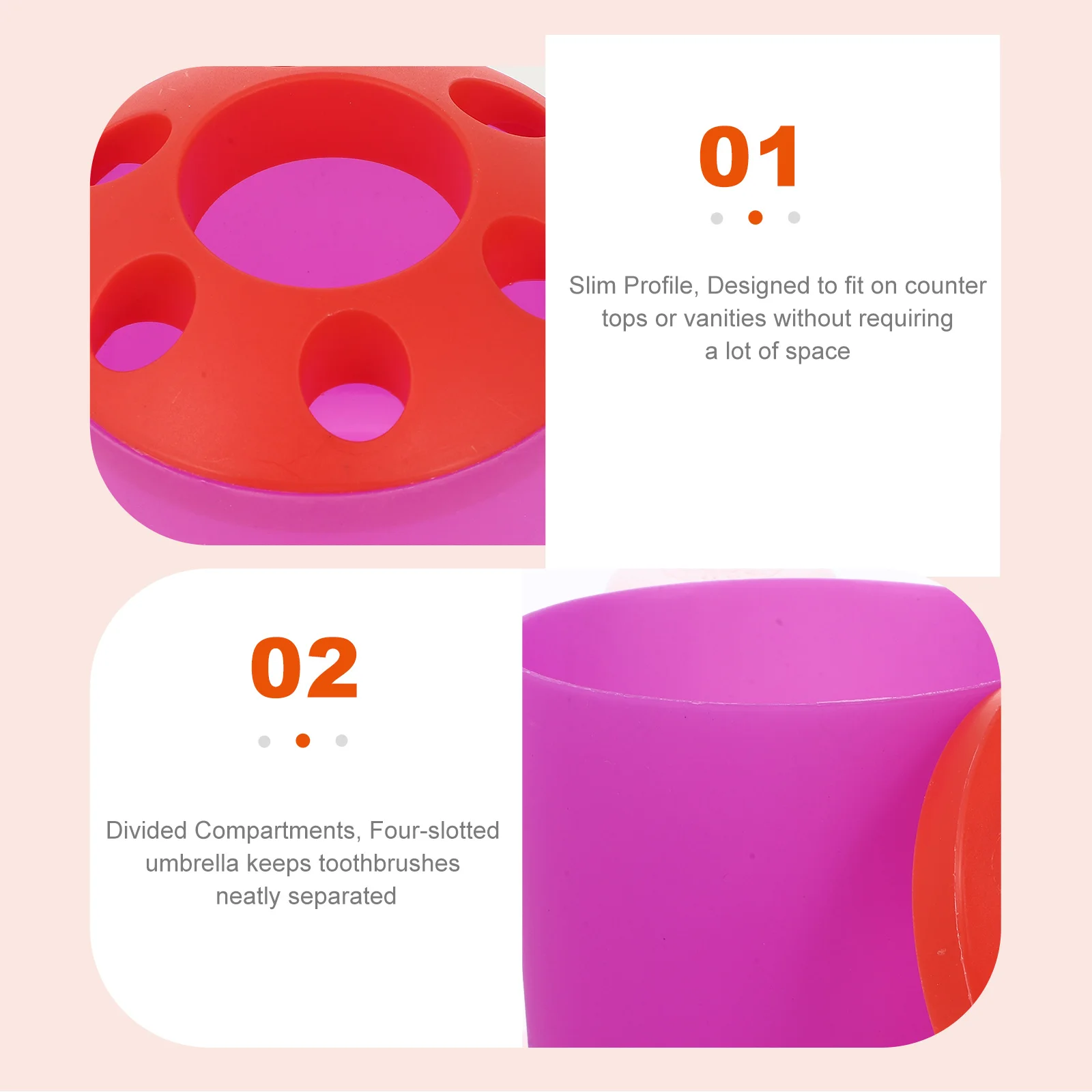 

Toothbrush Holder Stand for Bathroom Countertop Large Storage Four Toothbrushes Plastic Slim Profile Divided