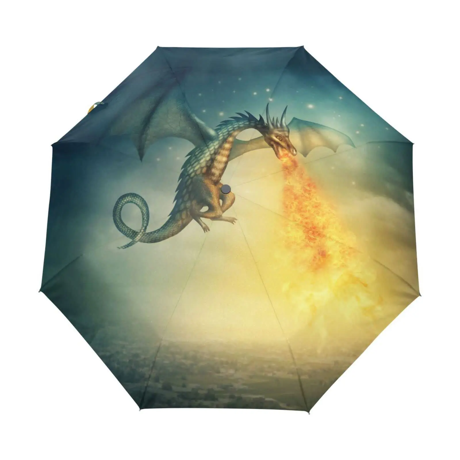 Flying Dragon Rain Umbrellas Western Magical Creatures Windproof Folding Travel Umbrella Portable Umbrella for Adults Teens Boys