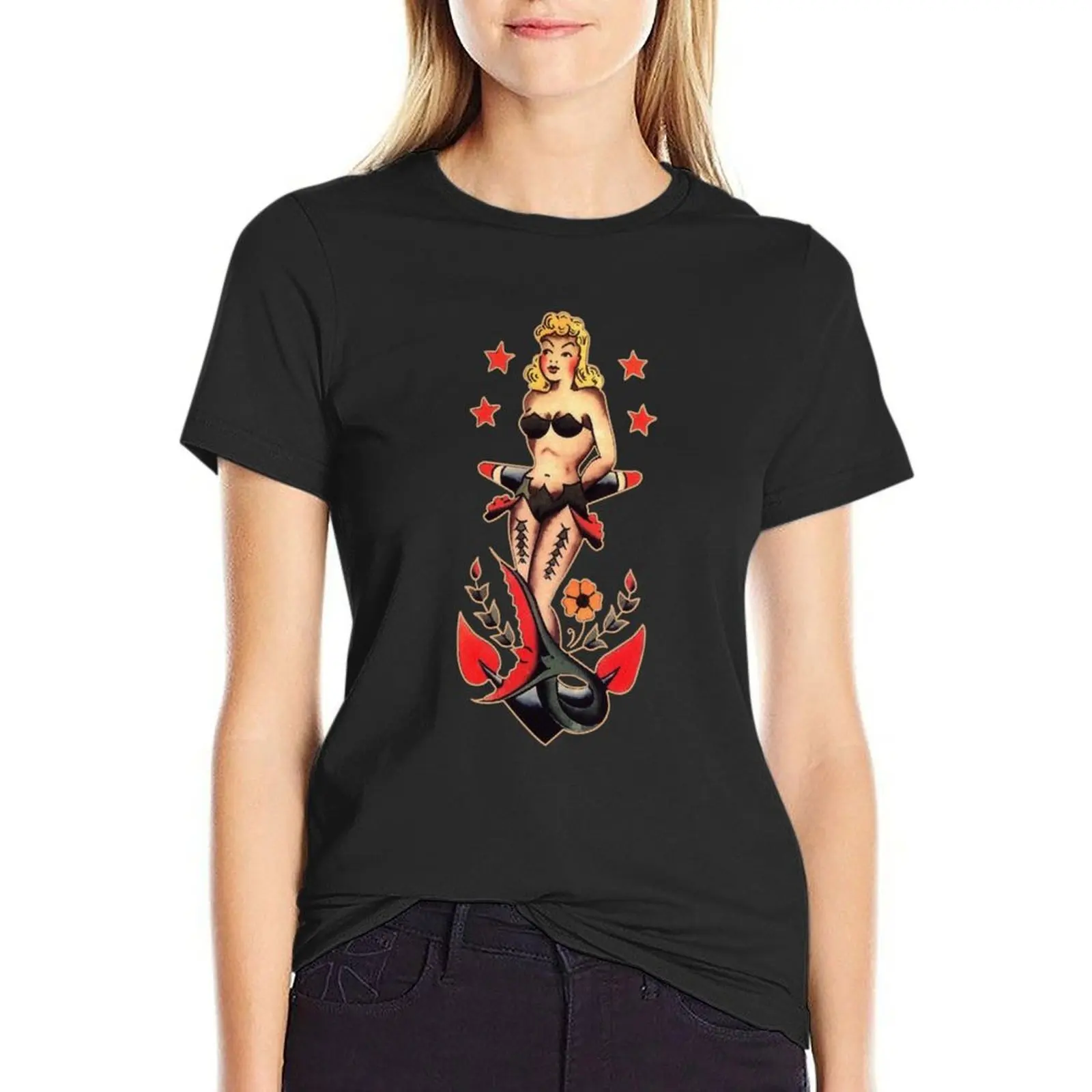 Sailor Jerry Mermaid T-Shirt korean fashion lady clothes workout shirts for Women