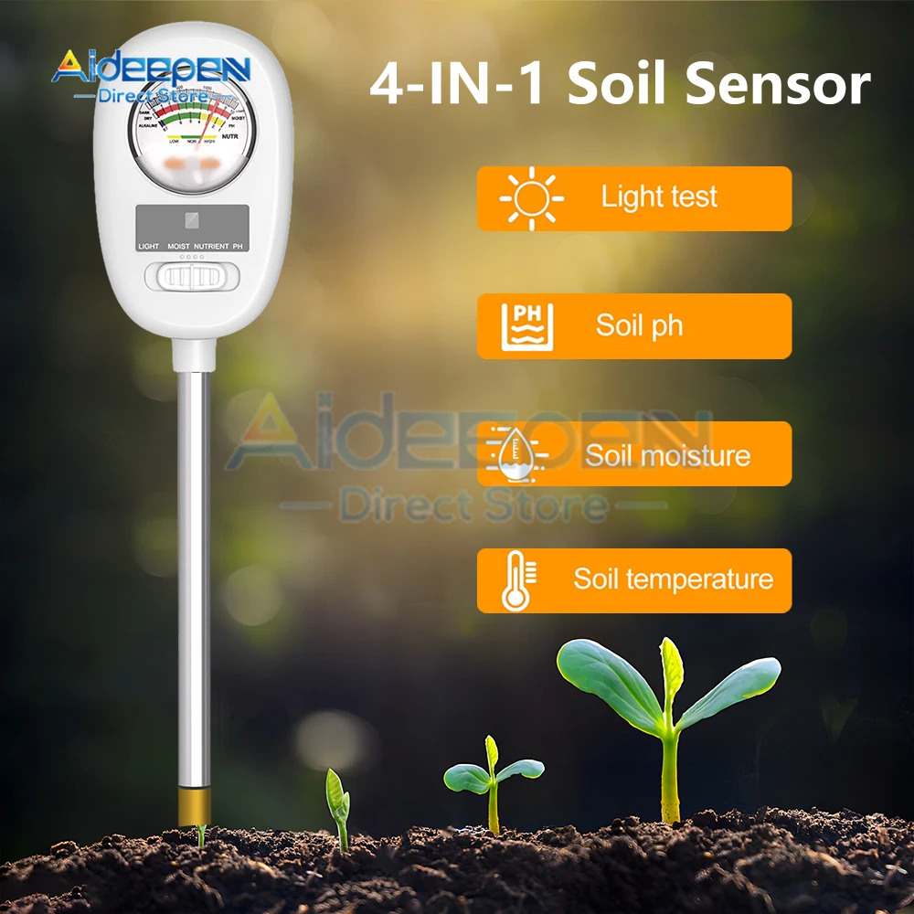 4 in 1 Soil PH Value Light Moist Nutrient Test Meter Indoor Potted Plant Measuring Instrument Plant Cultivation Gardening Tools