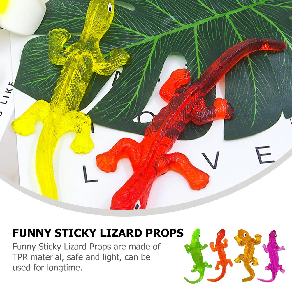 Lifelike lagarto pegajoso Prop, realista elástico dedo brinquedos, brinquedos figura, 4 pcs