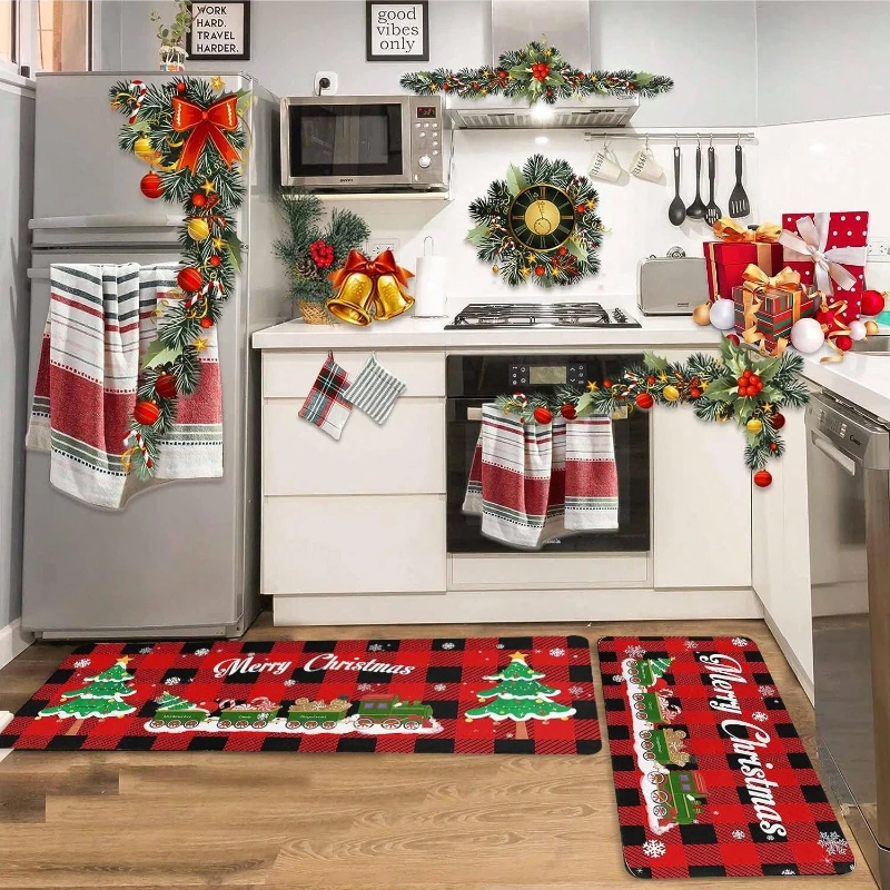 1 Piece Christmas Snowman Pattern Rug Rectangular Absorbent Non-slip Rug Suitable for Bathroom, Kitchen, Christmas Decoration