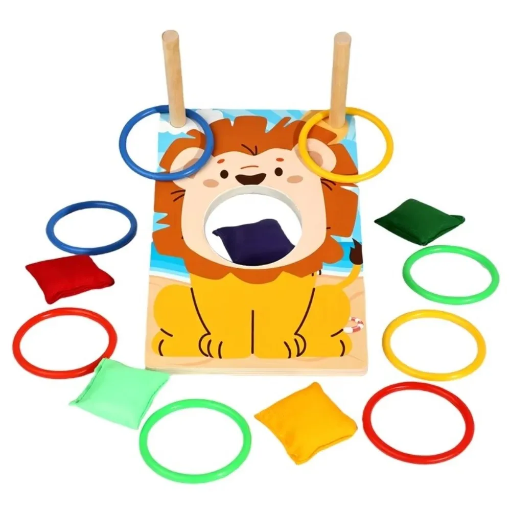 Nuovo 2 in 1 Gioco di lancio del sacco di sabbia Gioco di lancio portatile in legno del sacchetto di fagioli Gioco di lancio dell'anello Divertente giocattolo di puzzle Montessori Giocattoli per bambini