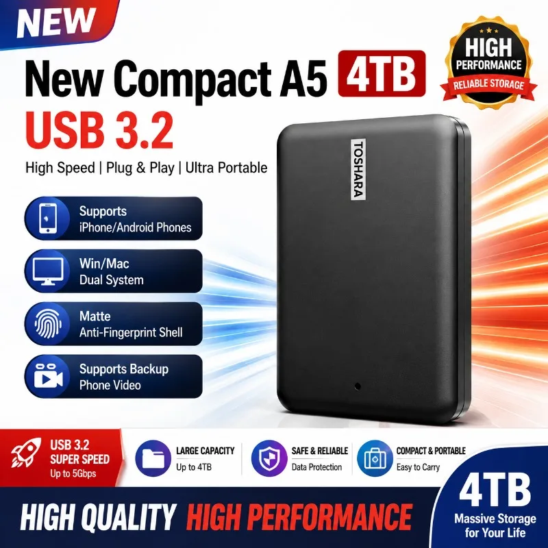 Original A5 Portable External Hard Drive 500GB/1TB/2TB/4TB Canvio Basics USB 3.2 External Data Storage Capacity for PS5 Notebook