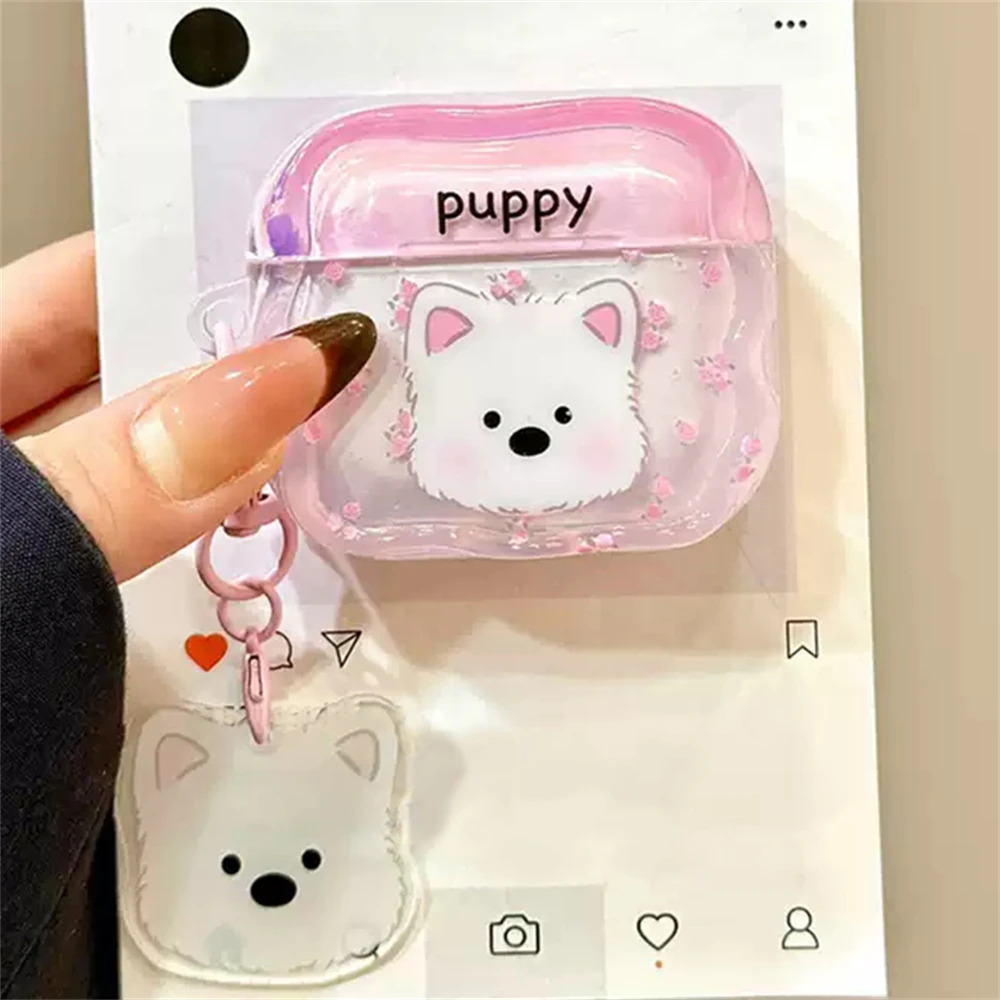 لطيف كسر زهرة ويست هايلاند الكلب سماعات الحال بالنسبة AirPods 1 2 3 4 Pro 2 مع قلادة Kawaii واقية قذيفة غطاء ناعم