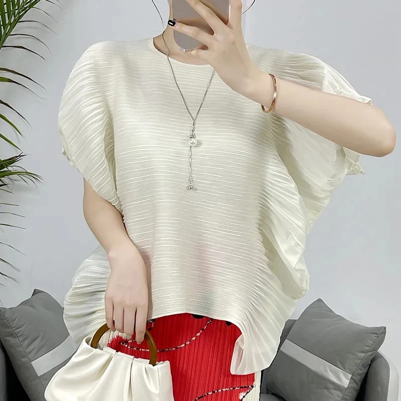 

New Faionable Women's Autumn Fairy Style Color round Ne Svel Pleated Top Casual Skirt Two-Piece Set