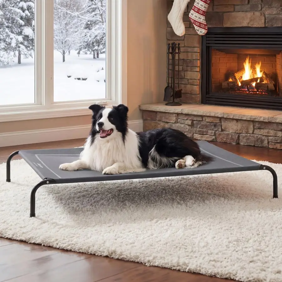 

Outdoor Elevated Dog Bed Large Sized Dog, Portable Indoor amp Outdoor Cooling Raised Cot Pet Hammock Bed with SkidResistant Feet
