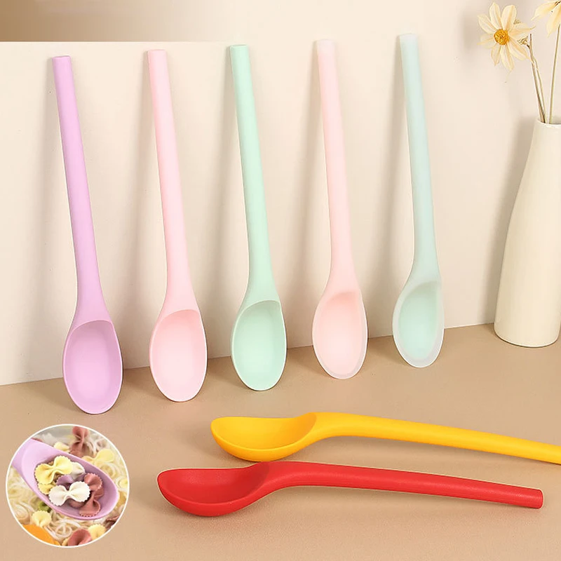 Silicone Spoon Small Spoon With Long Handle Heat Resistant Easy To Clean Non-stick Rice Spoons Tableware Utensil Kitchen Tool